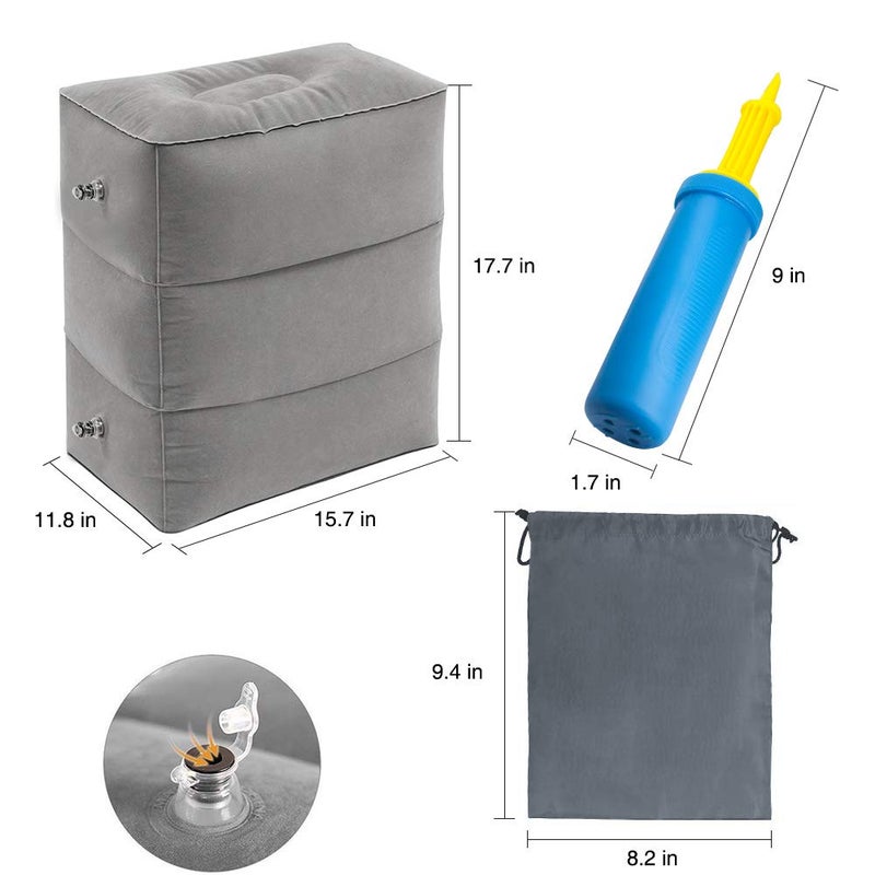 ZIQIAN Inflatable Travel Foot Rest Pillow Portable Adjustable Three Layers Height Foot Stool for Airplanes, Cars, Home, Trains, Office to Lay Down or Sleep on Long Flights with Pumpï¼ˆGray 1PACK - Image 2